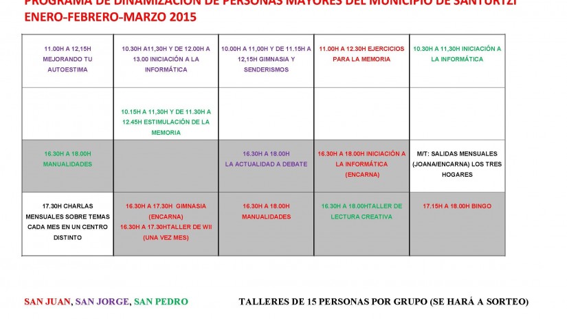 Programa trimestral (enero-marzo) de dinamización de personas mayores